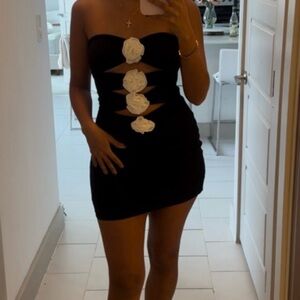 Revolve Black and White cutout Strapless Dress